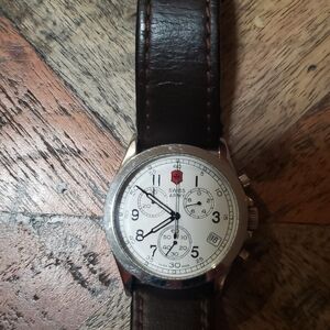 Swiss Army Leather Strap Chronograph Watch